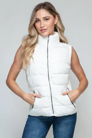 Tabitha White Zip Up Puffy Vest With Pockets