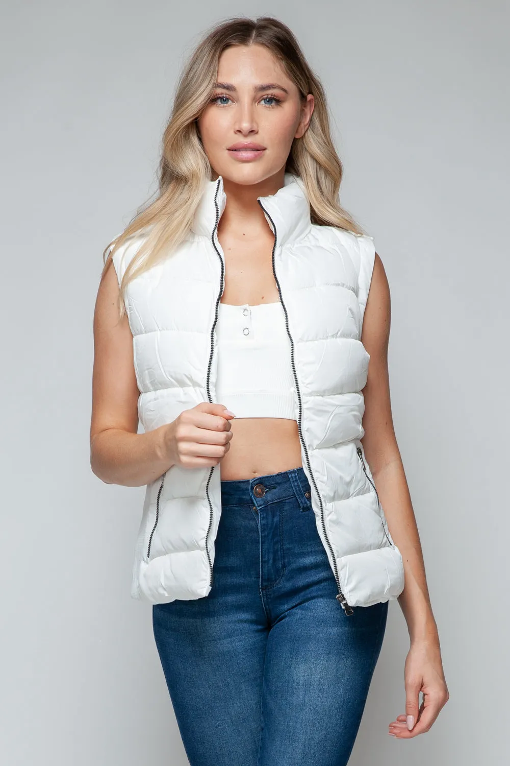 Tabitha White Zip Up Puffy Vest With Pockets