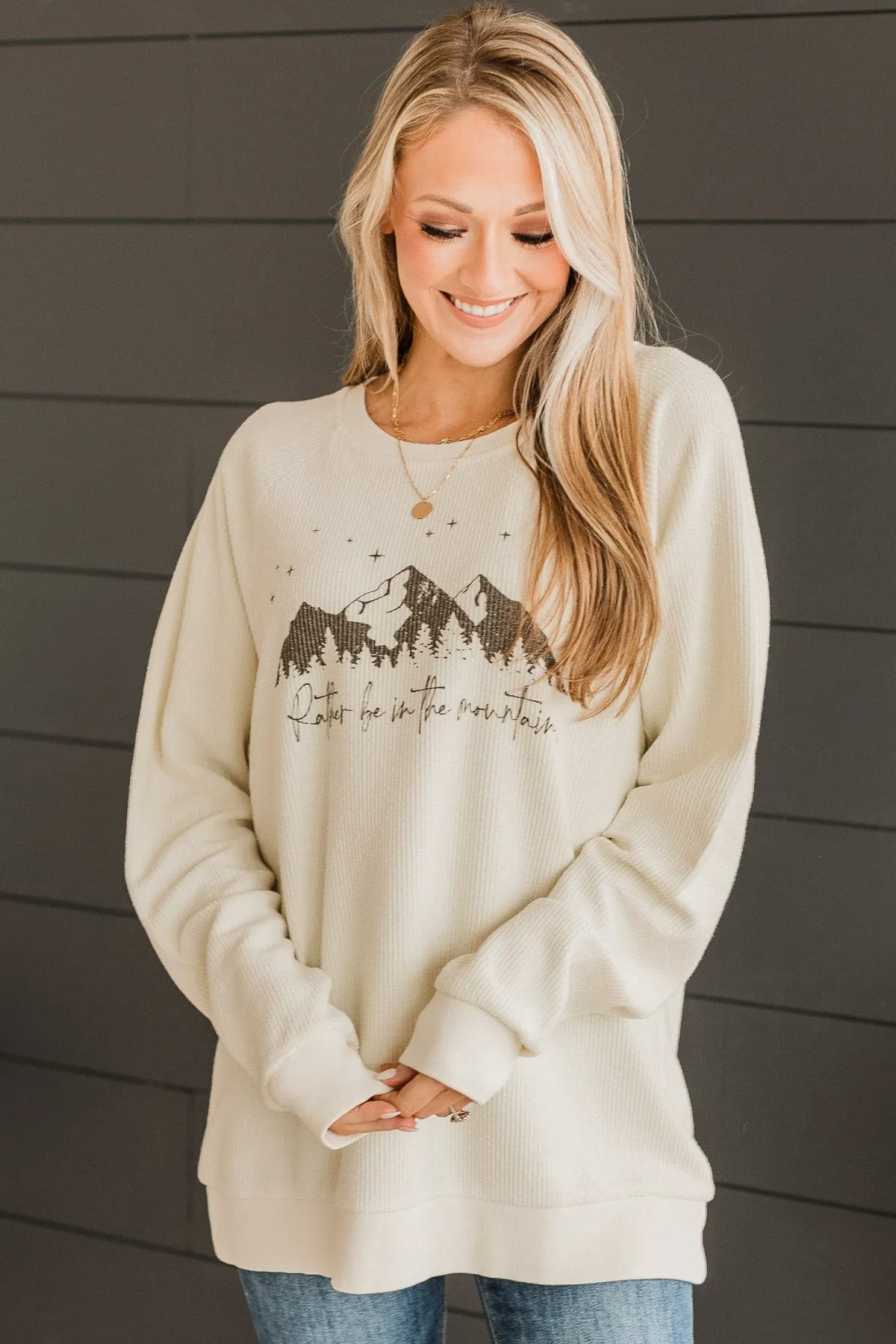 Thread & Supply "Rather Be In The Mountains" Crew Neck- Cream