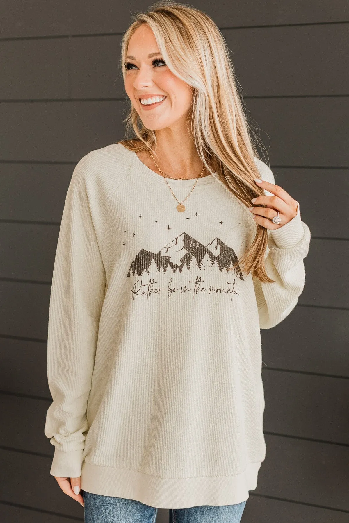 Thread & Supply "Rather Be In The Mountains" Crew Neck- Cream