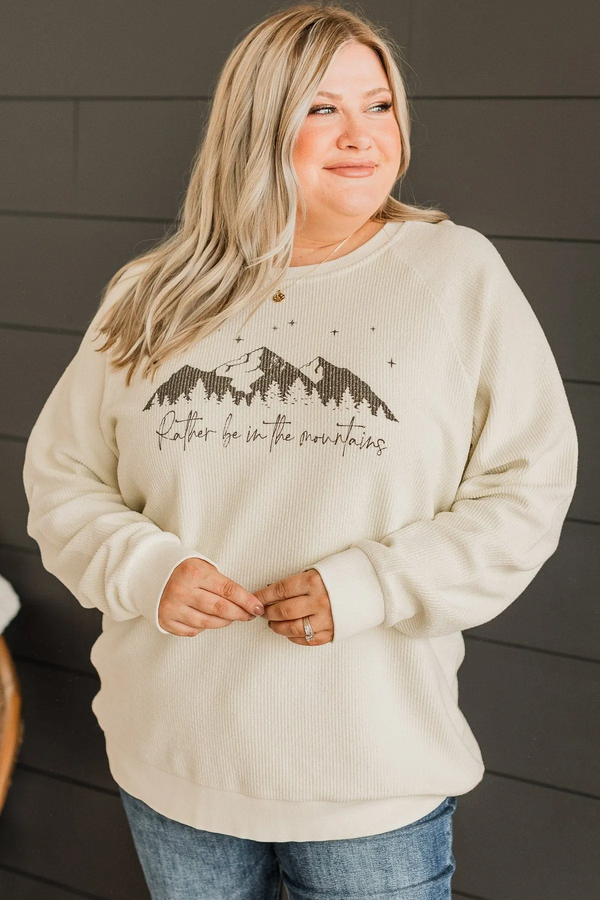 Thread & Supply "Rather Be In The Mountains" Crew Neck- Cream