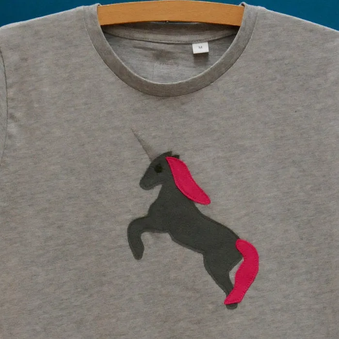 Unicorn Applique T-shirt - womens fit - Grey