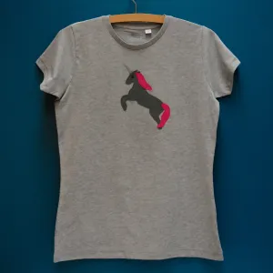 Unicorn Applique T-shirt - womens fit - Grey