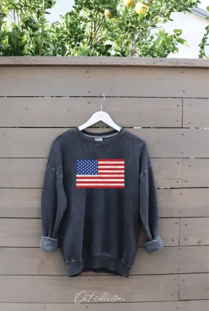 USA FLAG Mineral Graphic Sweatshirt : Vintage Black
