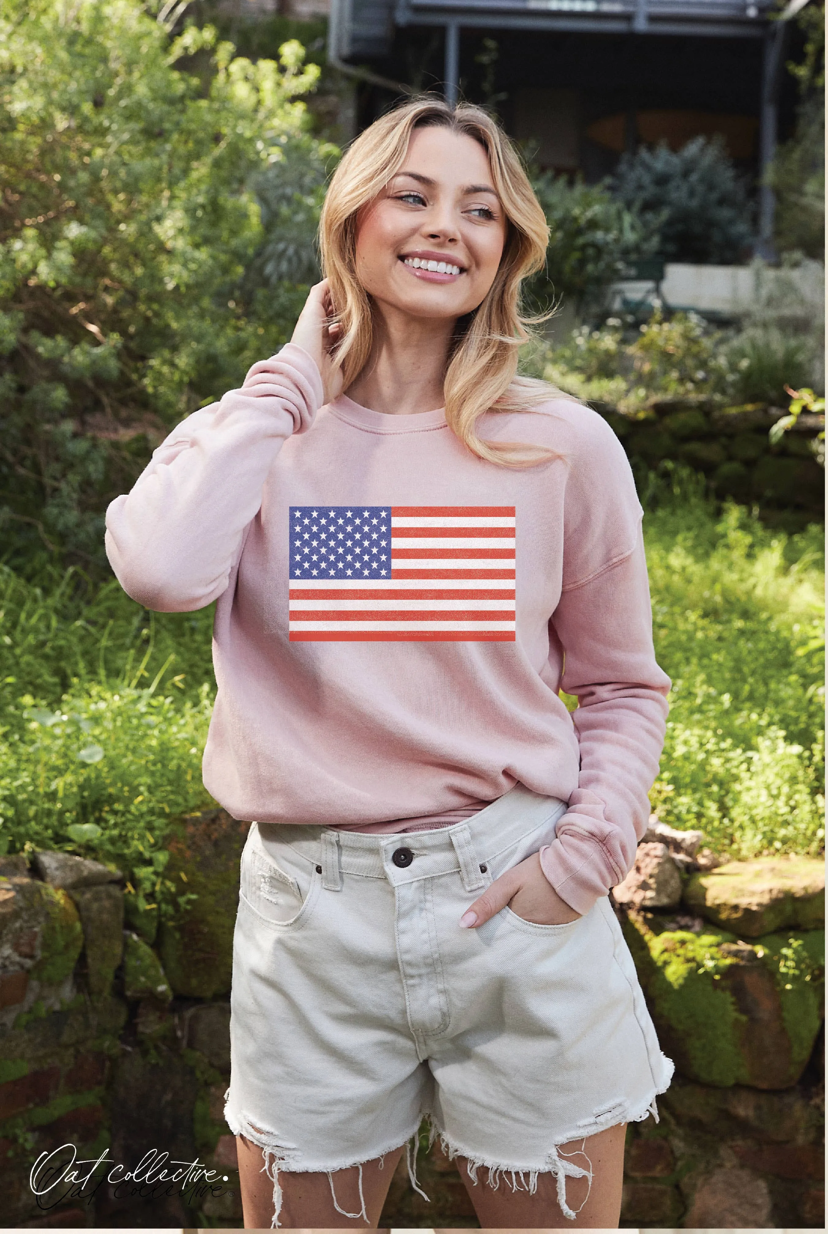 USA FLAG Mineral Graphic Sweatshirt : Vintage Black