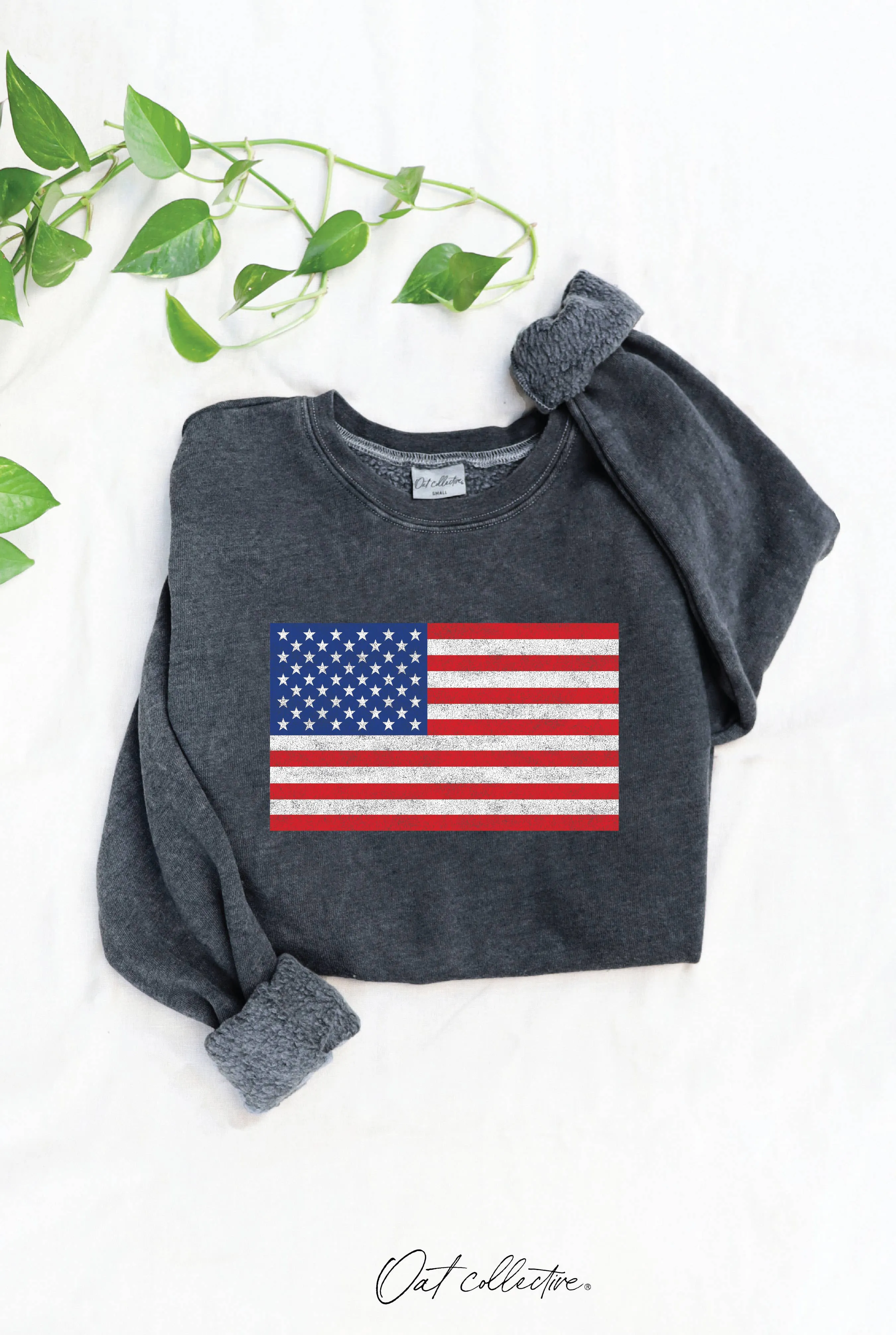 USA FLAG Mineral Graphic Sweatshirt : Vintage Black