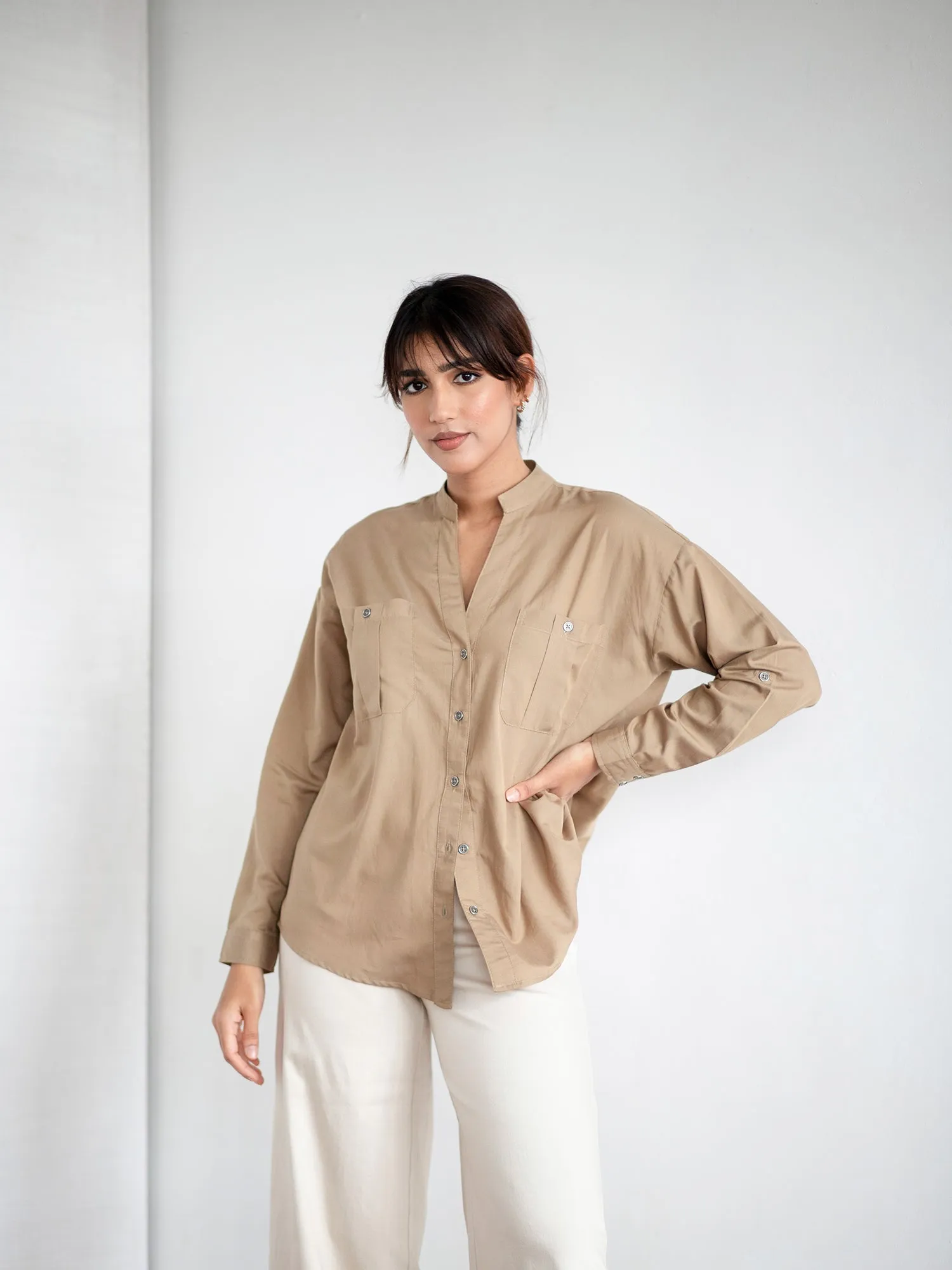 V-Neck Button Down Shirt