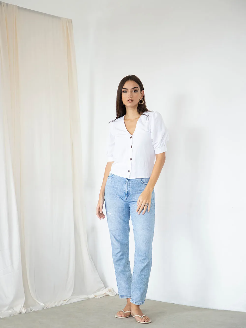 V Neck Button Down Top