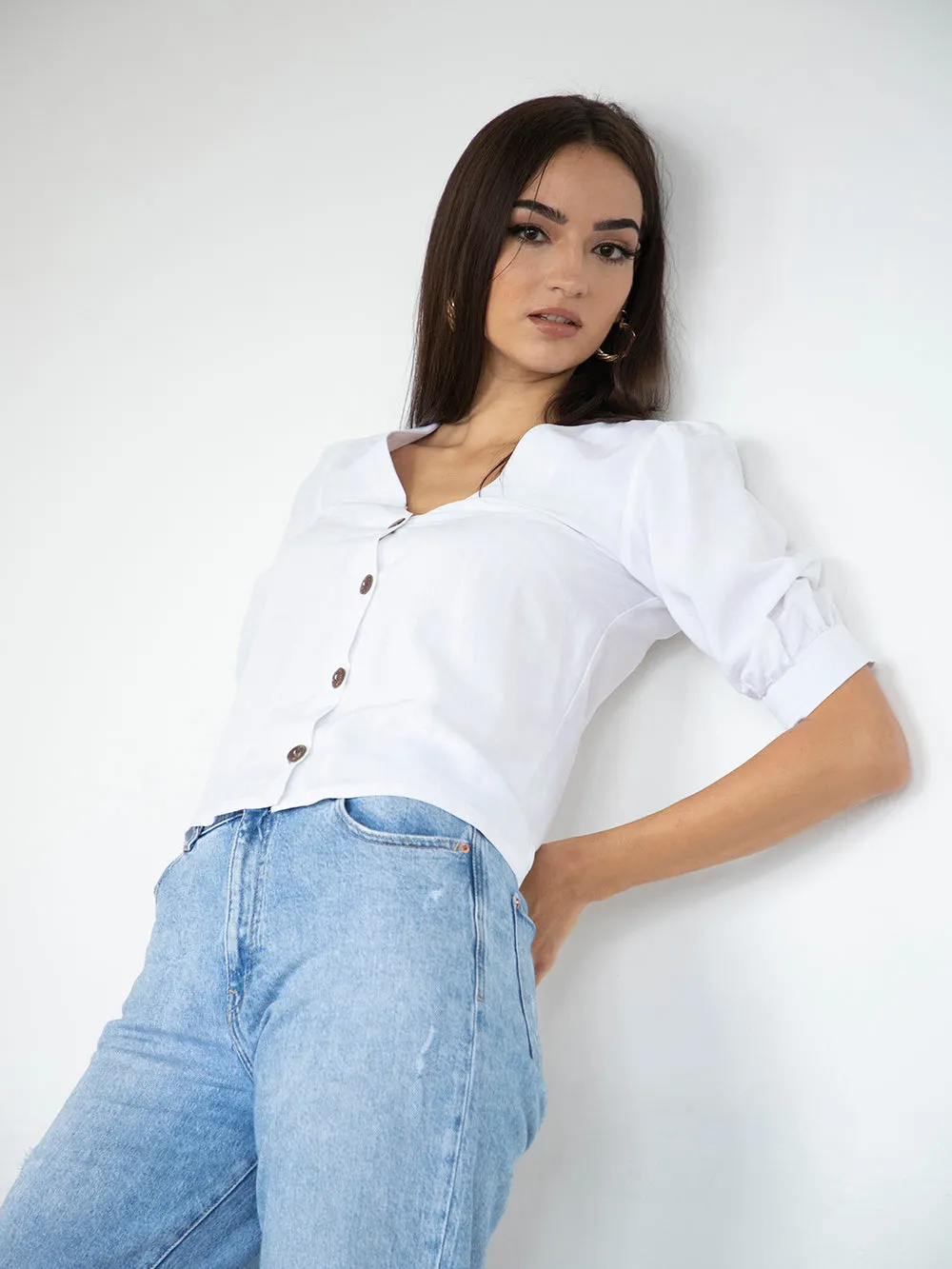 V Neck Button Down Top