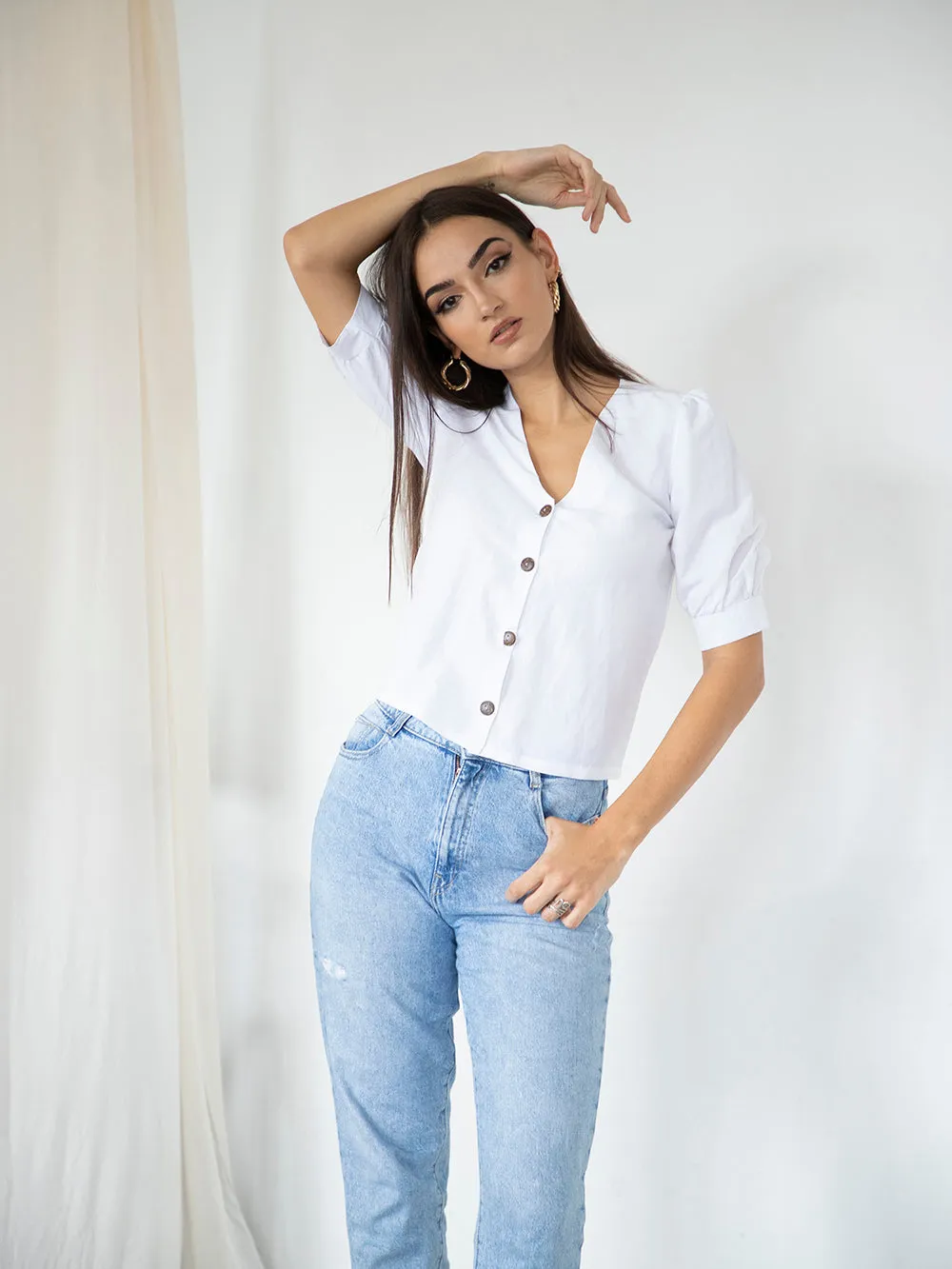 V Neck Button Down Top