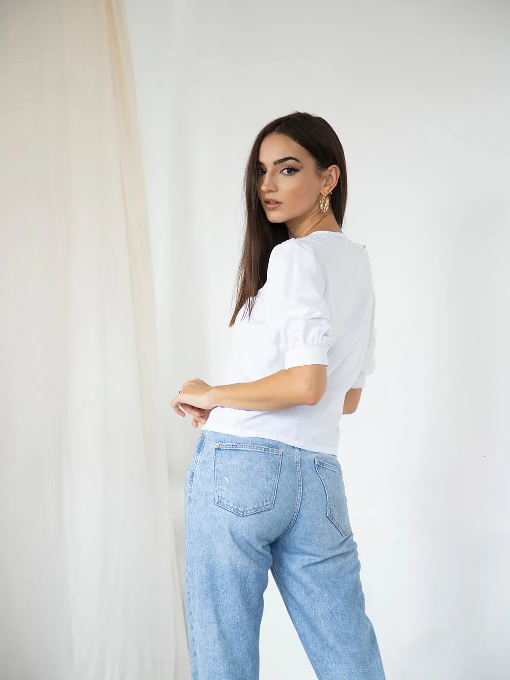 V Neck Button Down Top