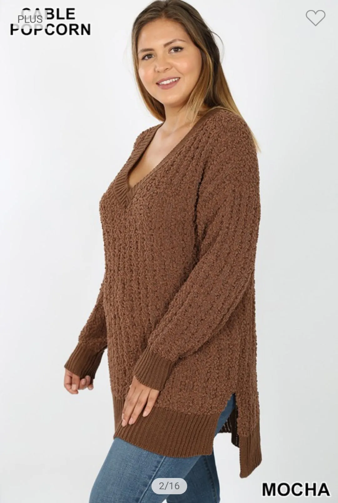   V-Neck Cable Popcorn Sweater