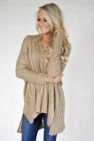 V-Neck Knitted Brown Sweater