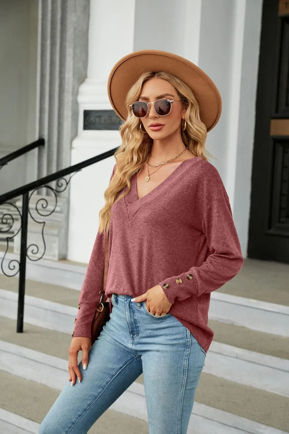 V-Neck Long Sleeve T-Shirt (7 Colors)