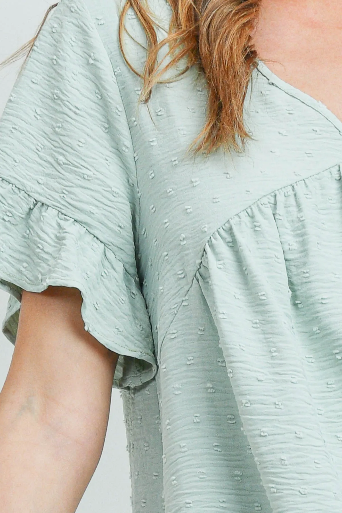 V-Neck Ruffle Sleeves Swiss Dot Top