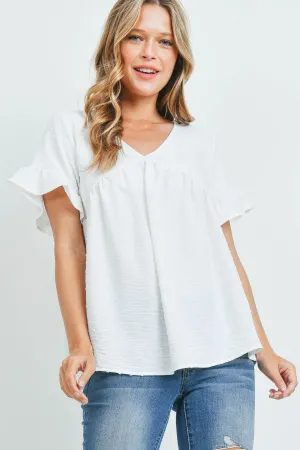 V-Neck Ruffle Sleeves Swiss Dot Top