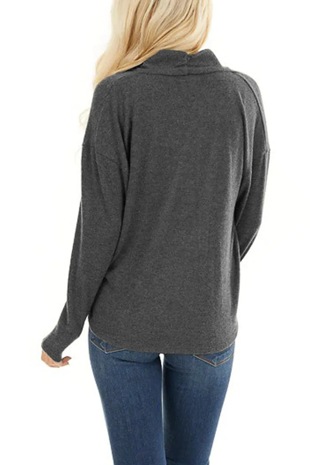 V-Neck Wrap Front Irregular Twist Hem Long Sleeve Top