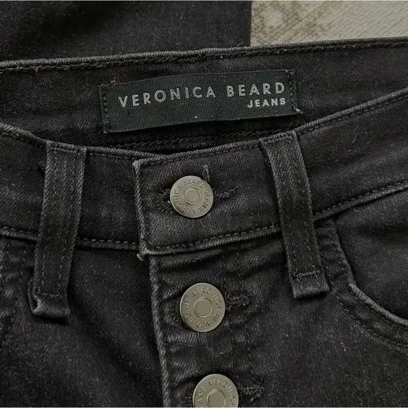 Veronica Beard Carolyn Baby Boot Cropped Jeans W/ Tux Stripes In Raven