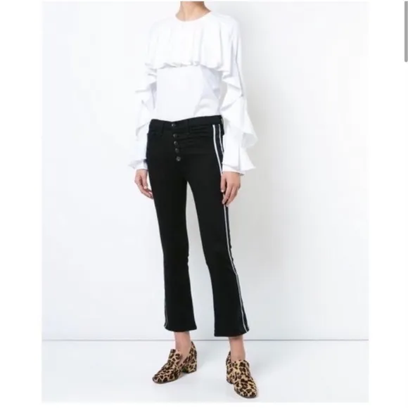 Veronica Beard Carolyn Baby Boot Cropped Jeans W/ Tux Stripes In Raven