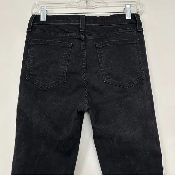 Veronica Beard Carolyn Baby Boot Cropped Jeans W/ Tux Stripes In Raven
