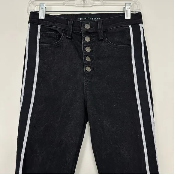 Veronica Beard Carolyn Baby Boot Cropped Jeans W/ Tux Stripes In Raven