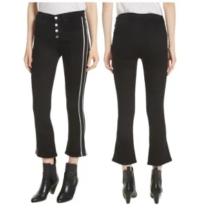 Veronica Beard Carolyn Baby Boot Cropped Jeans W/ Tux Stripes In Raven