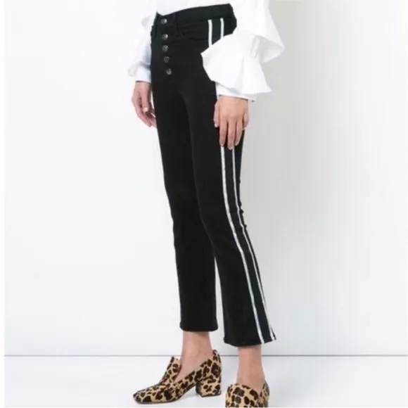 Veronica Beard Carolyn Baby Boot Cropped Jeans W/ Tux Stripes In Raven