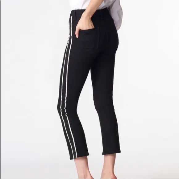 Veronica Beard Carolyn Baby Boot Cropped Jeans W/ Tux Stripes In Raven