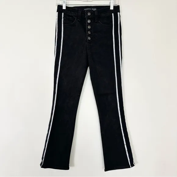 Veronica Beard Carolyn Baby Boot Cropped Jeans W/ Tux Stripes In Raven