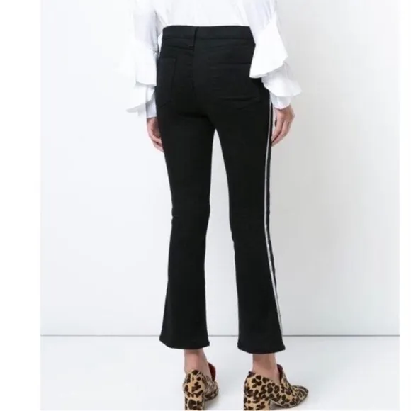 Veronica Beard Carolyn Baby Boot Cropped Jeans W/ Tux Stripes In Raven