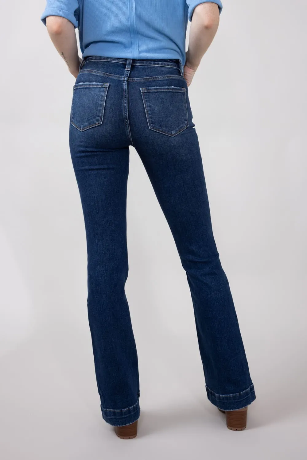 Vervet High Rise Dark Wash Trousers Hem Bootcut Jeans for Women | T6501