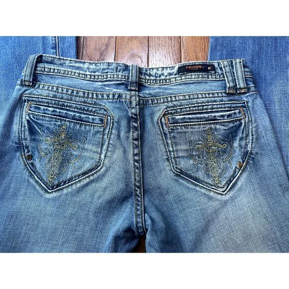Vigoss Jeans Bootcut size 7 Light Wash embroidered back pockets