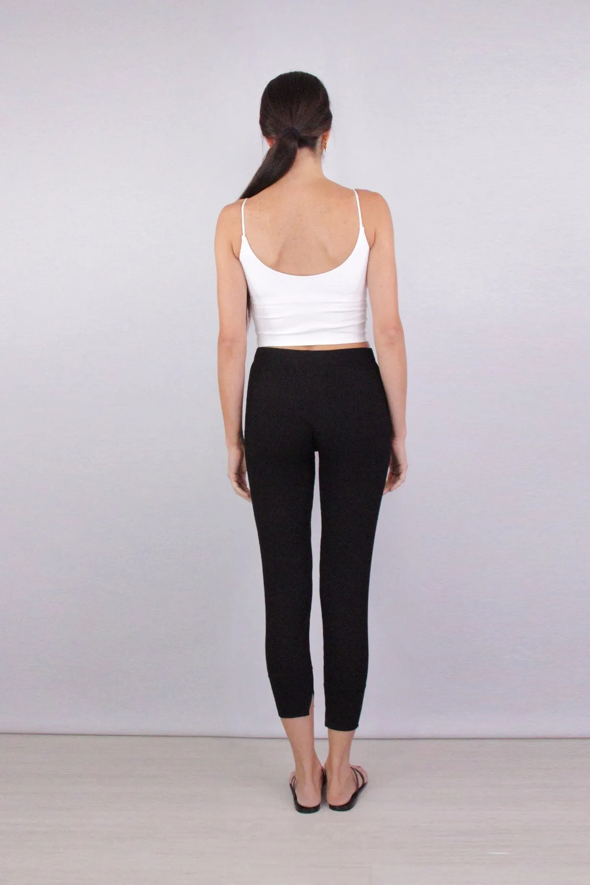 Viscose Rib Split Cuff Jogger in Black