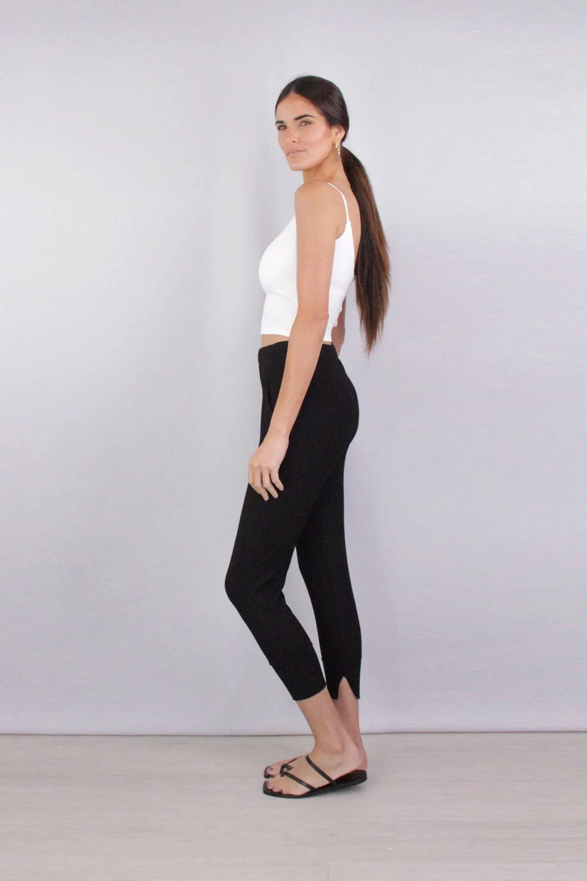Viscose Rib Split Cuff Jogger in Black
