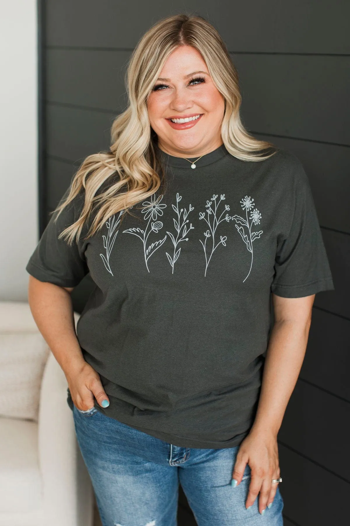 Wandering Through Wildflowers Graphic Tee- Charcoal