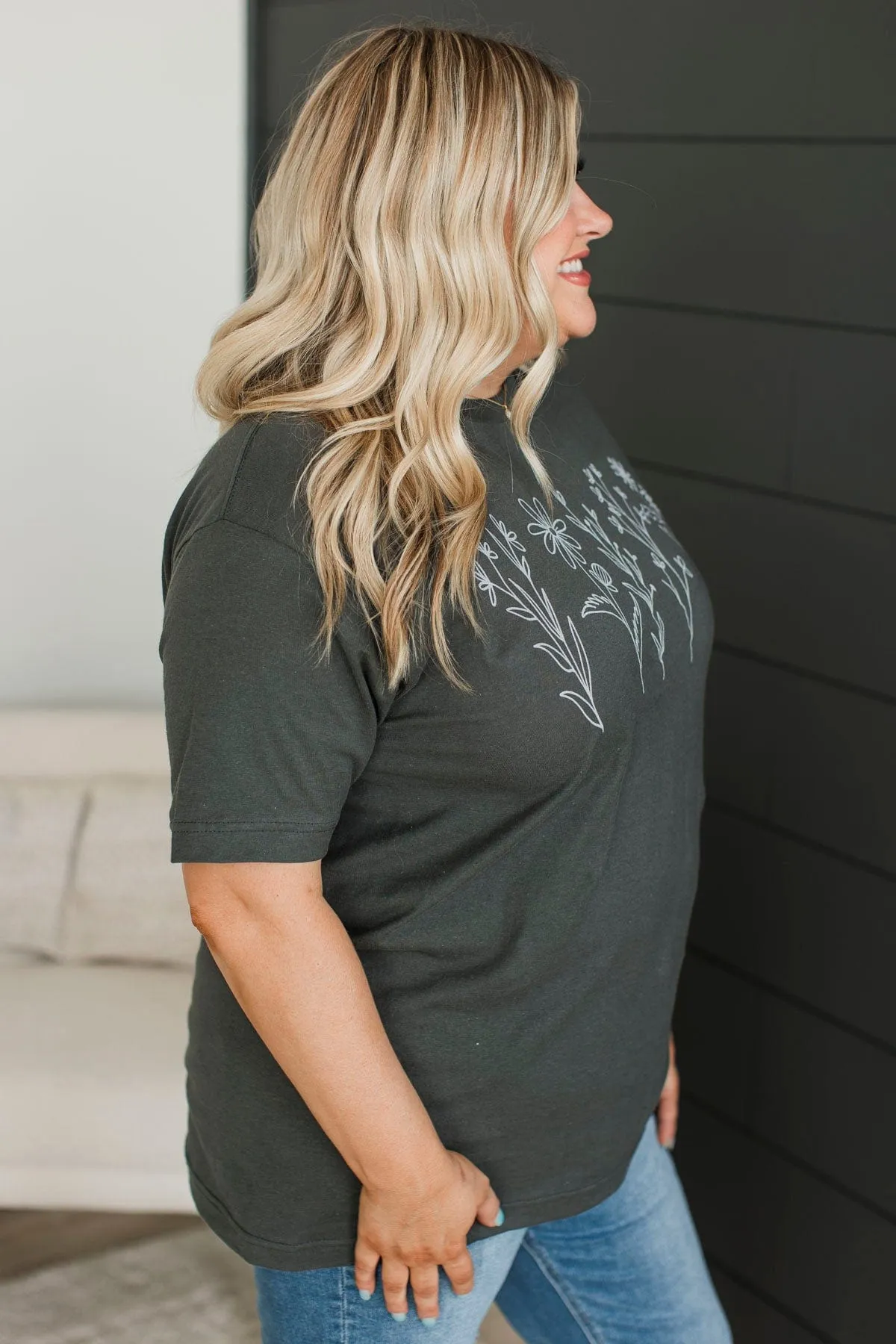 Wandering Through Wildflowers Graphic Tee- Charcoal