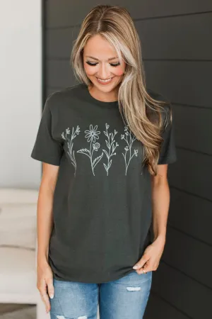 Wandering Through Wildflowers Graphic Tee- Charcoal