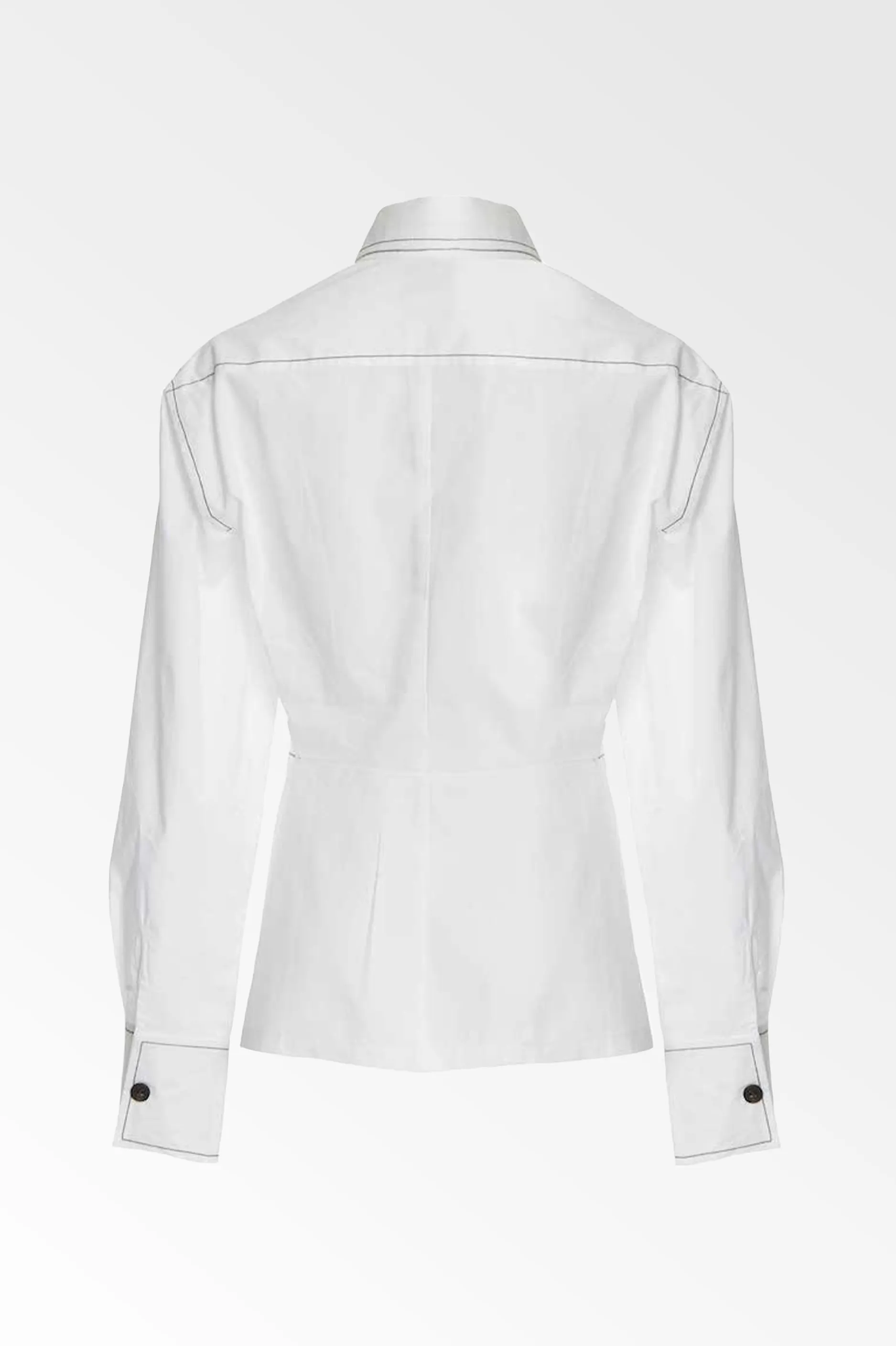 White cotton poplin dart front shirt
