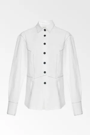 White cotton poplin dart front shirt