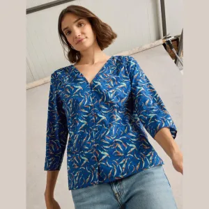 White Stuff Rae Blue Print Cotton Top