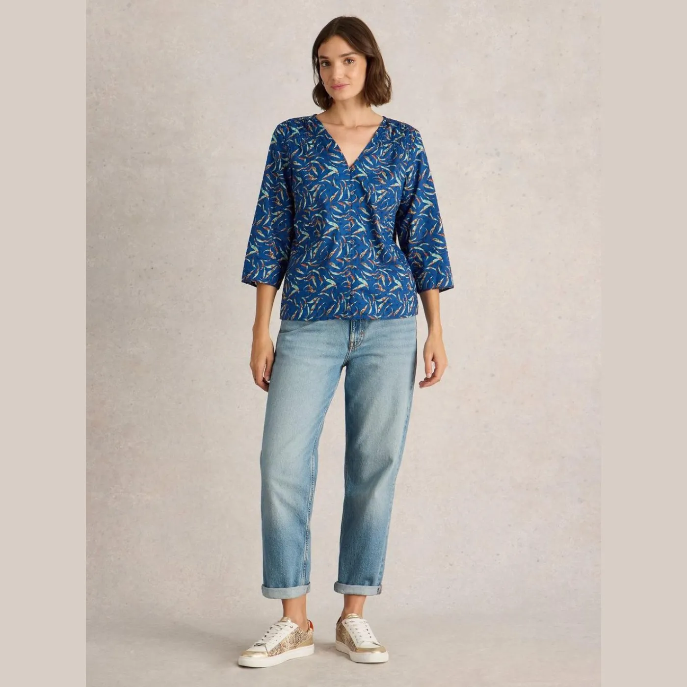 White Stuff Rae Blue Print Cotton Top