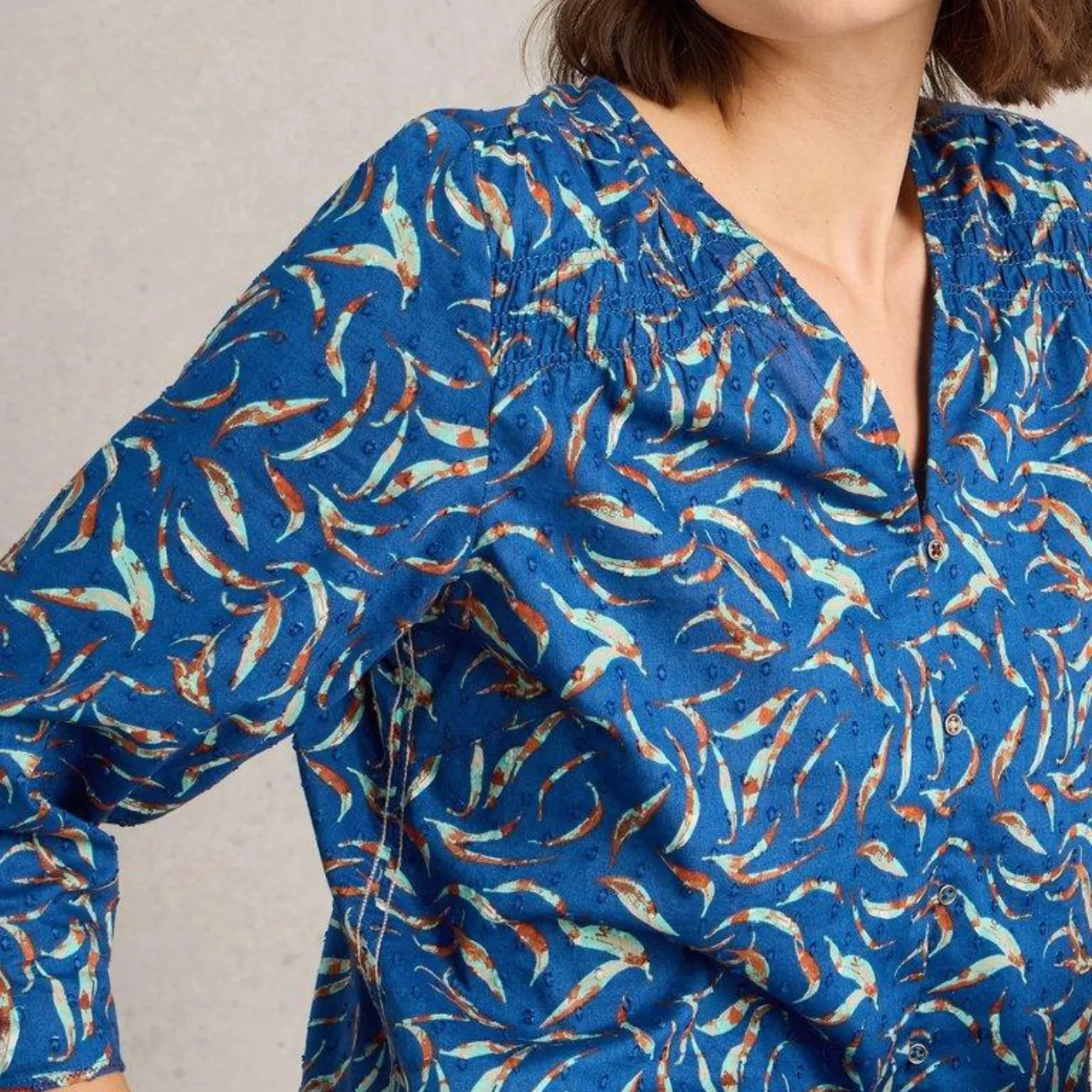 White Stuff Rae Blue Print Cotton Top