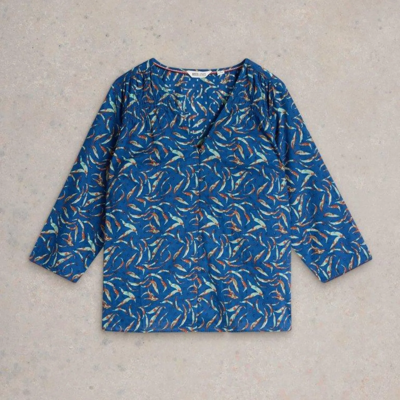 White Stuff Rae Blue Print Cotton Top