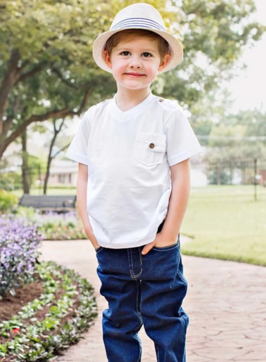 White V-Neck Pocket Tee