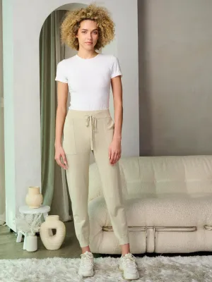 WOMEN'S ELASTIC WAIST SELF TIE POCKETS JOGGER PANTS