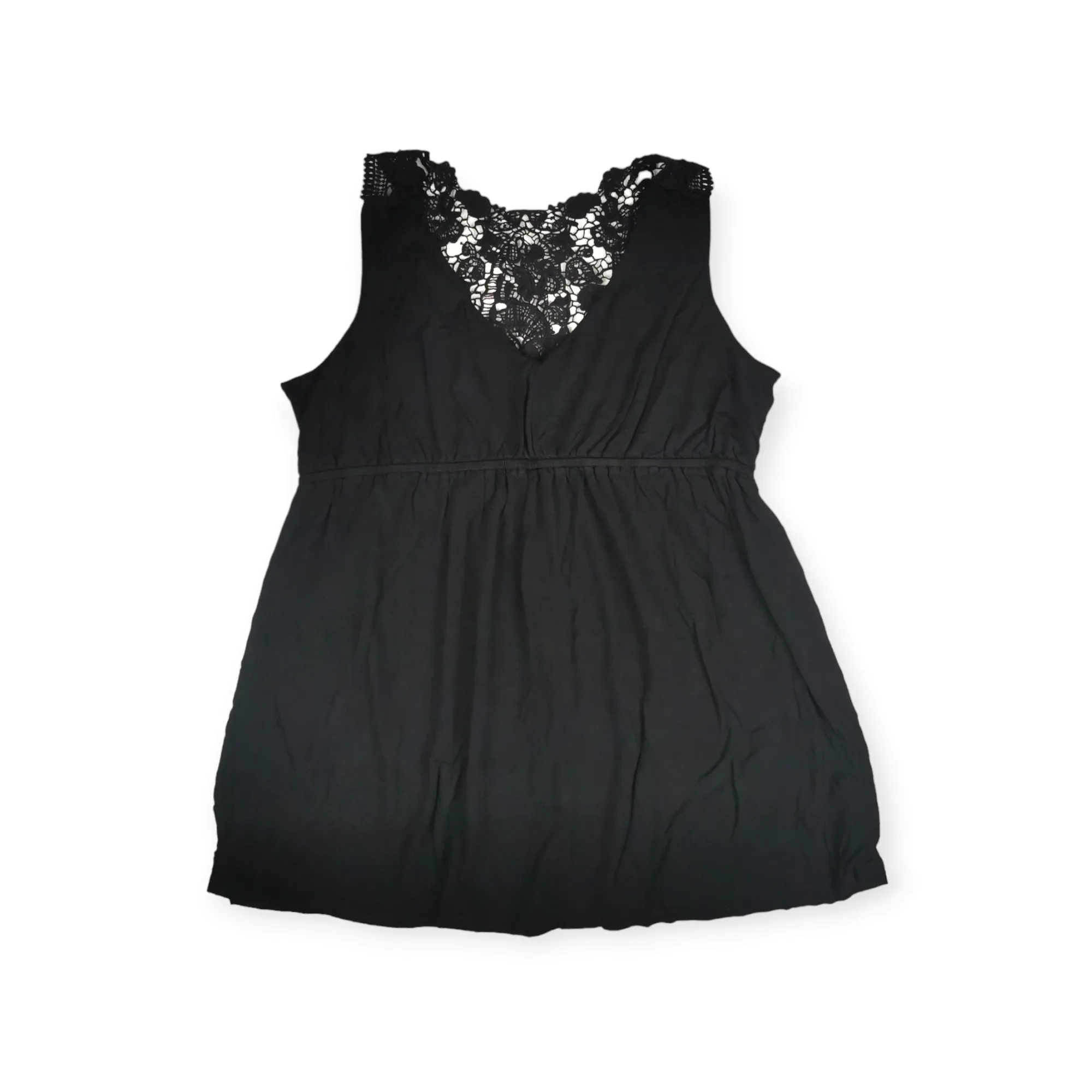 WOMENS SIZE LARGE - CABLE & GAUGE, Babydoll Fit, Soft, Crochet, Black Flowy Dress Top EUC B44