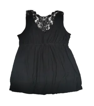 WOMENS SIZE LARGE - CABLE & GAUGE, Babydoll Fit, Soft, Crochet, Black Flowy Dress Top EUC B44