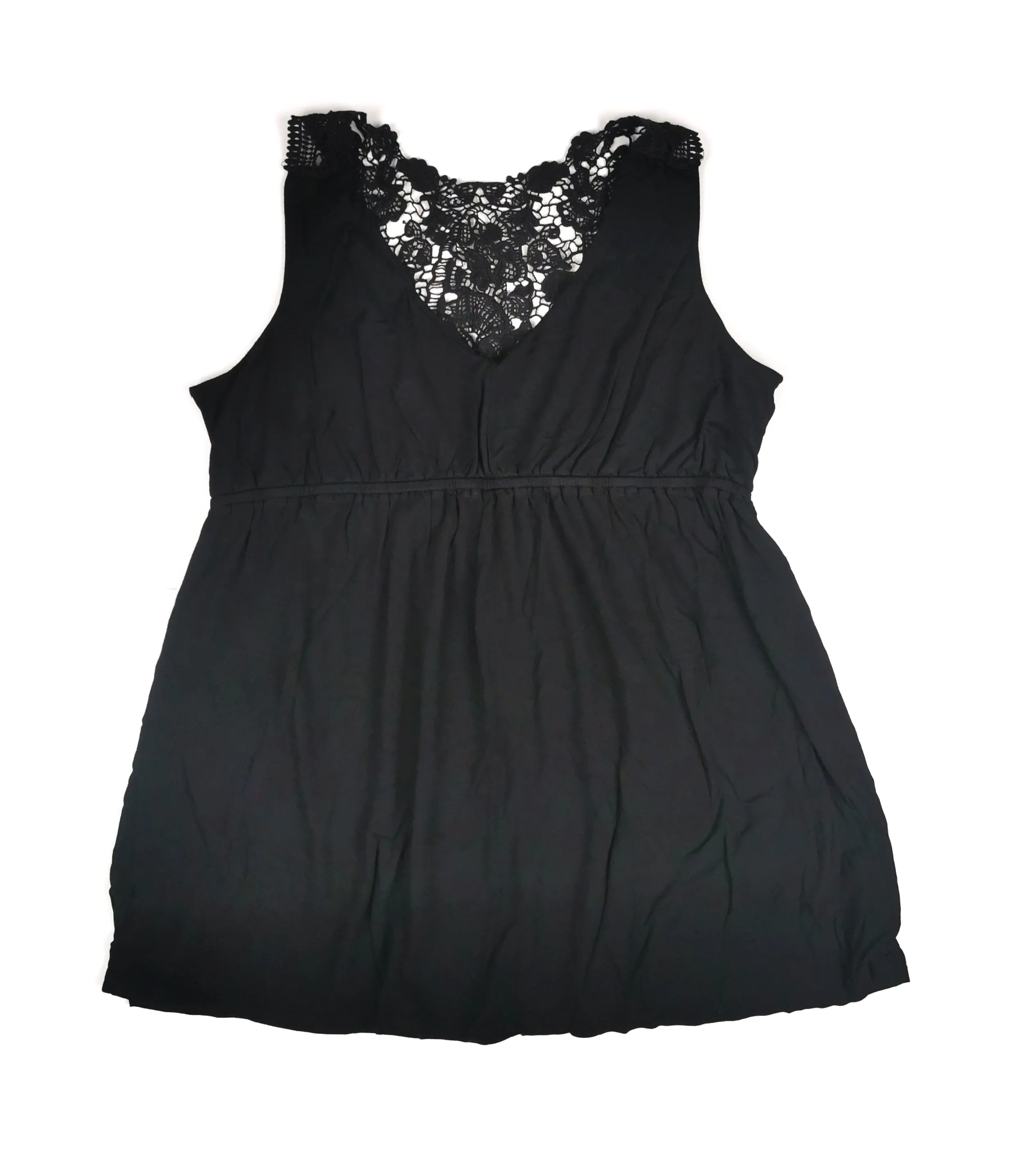 WOMENS SIZE LARGE - CABLE & GAUGE, Babydoll Fit, Soft, Crochet, Black Flowy Dress Top EUC B44